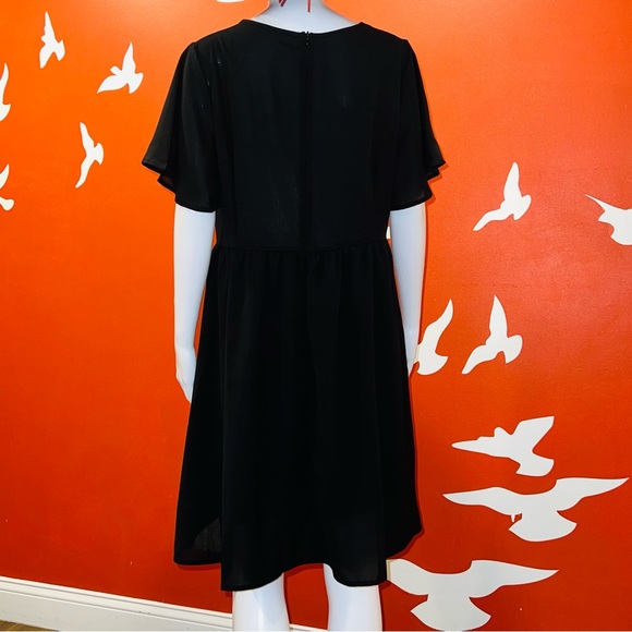 Little Black Dress with Flutter Sleeves & Embroidery - Picture 7 of 7